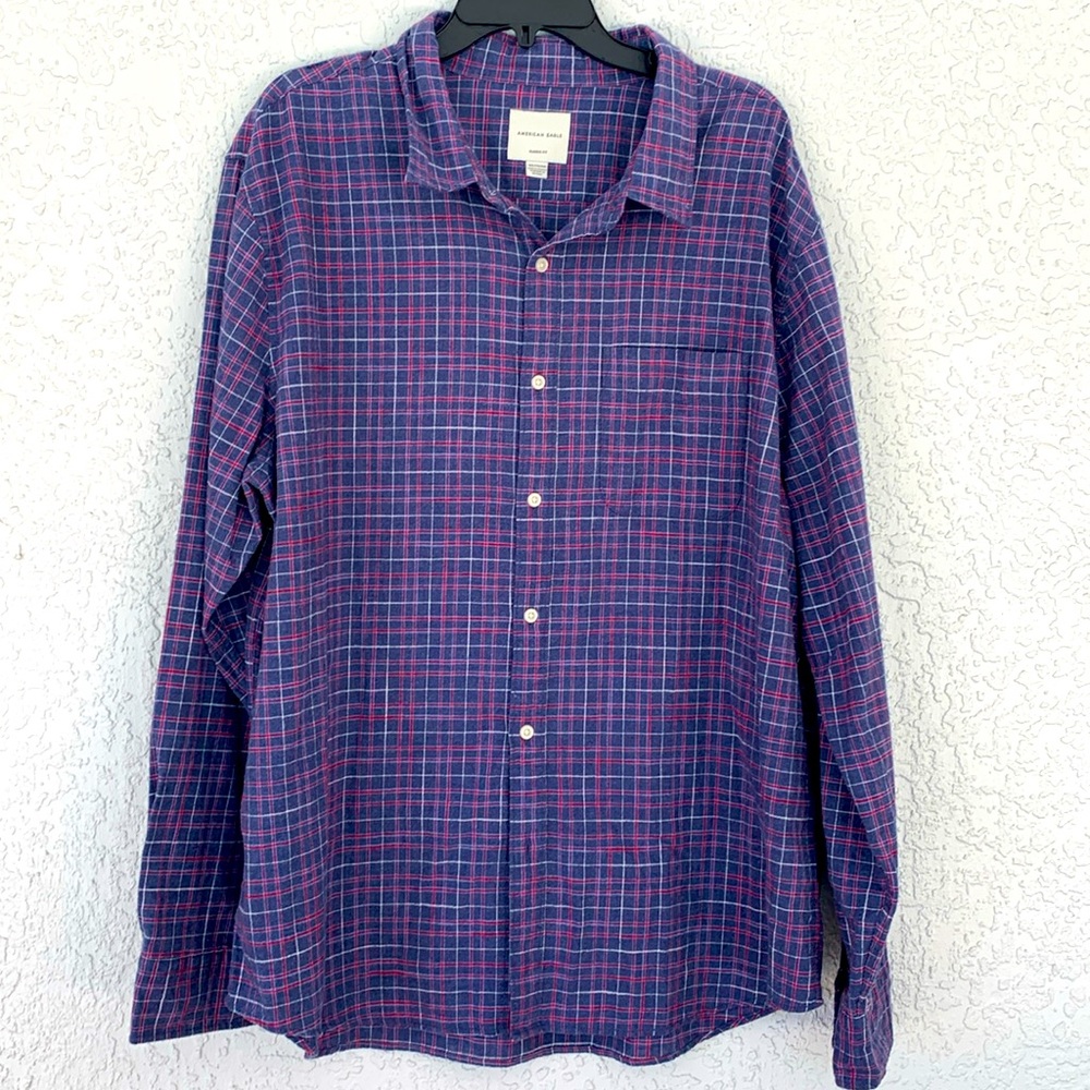 American Eagle classic fit soft plaid long sleeves button down shirt size XXL
